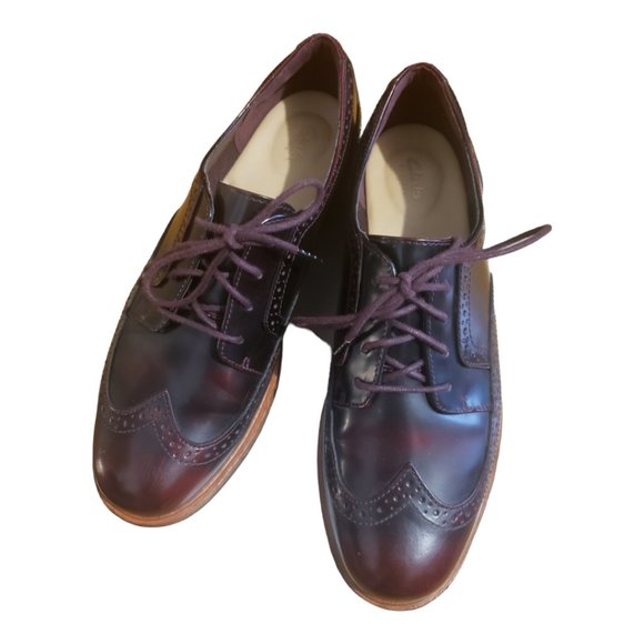 Clark’s Teadale Maira Oxford Shoe 8 1/2 M Red/Brown Platform Wing-tip Leather! - Picture 2 of 13